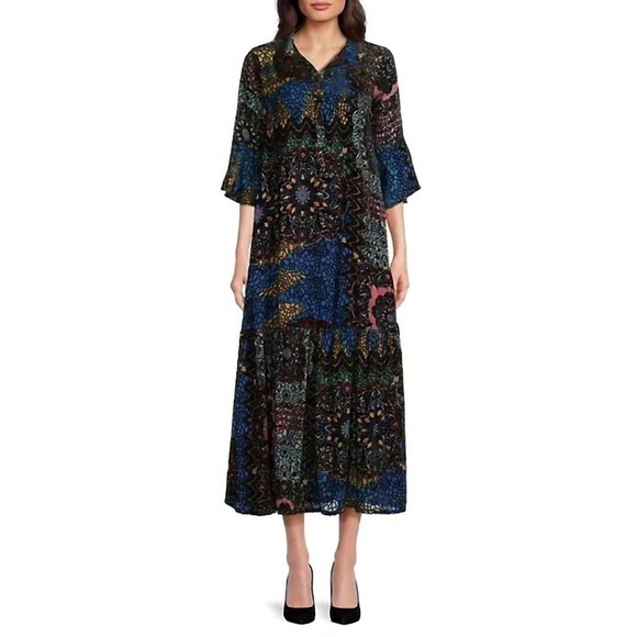 Johnny Was Nash Dress in Nava Burnout 3/4 Sleeve Midi Maxi Size XL NWT Bohemian - Picture 1 of 11